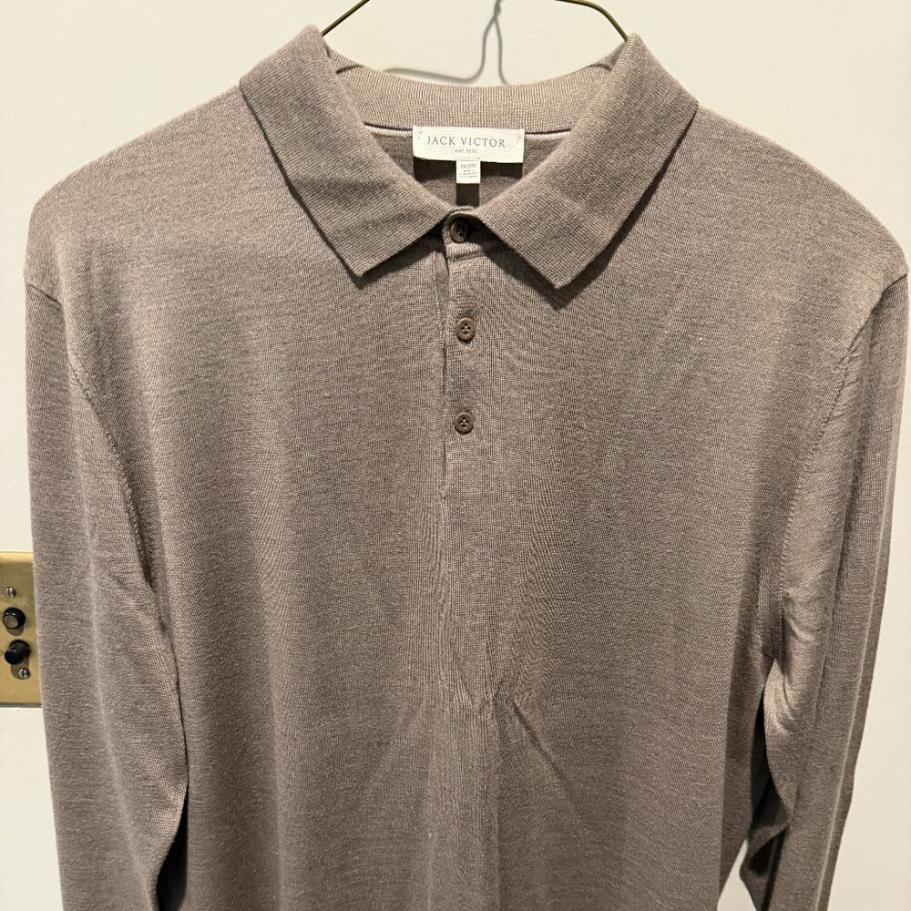 Jack Victor XXL Sweater Polo Brown Long Sleeve Knit Luxury Lightweight